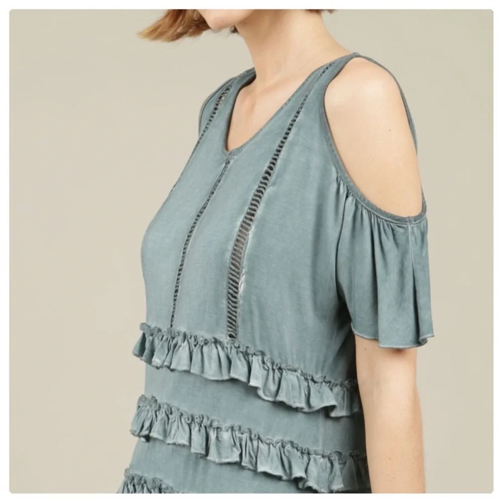 POL Blue Sage Cold Shoulder Top - Picture 7 of 9